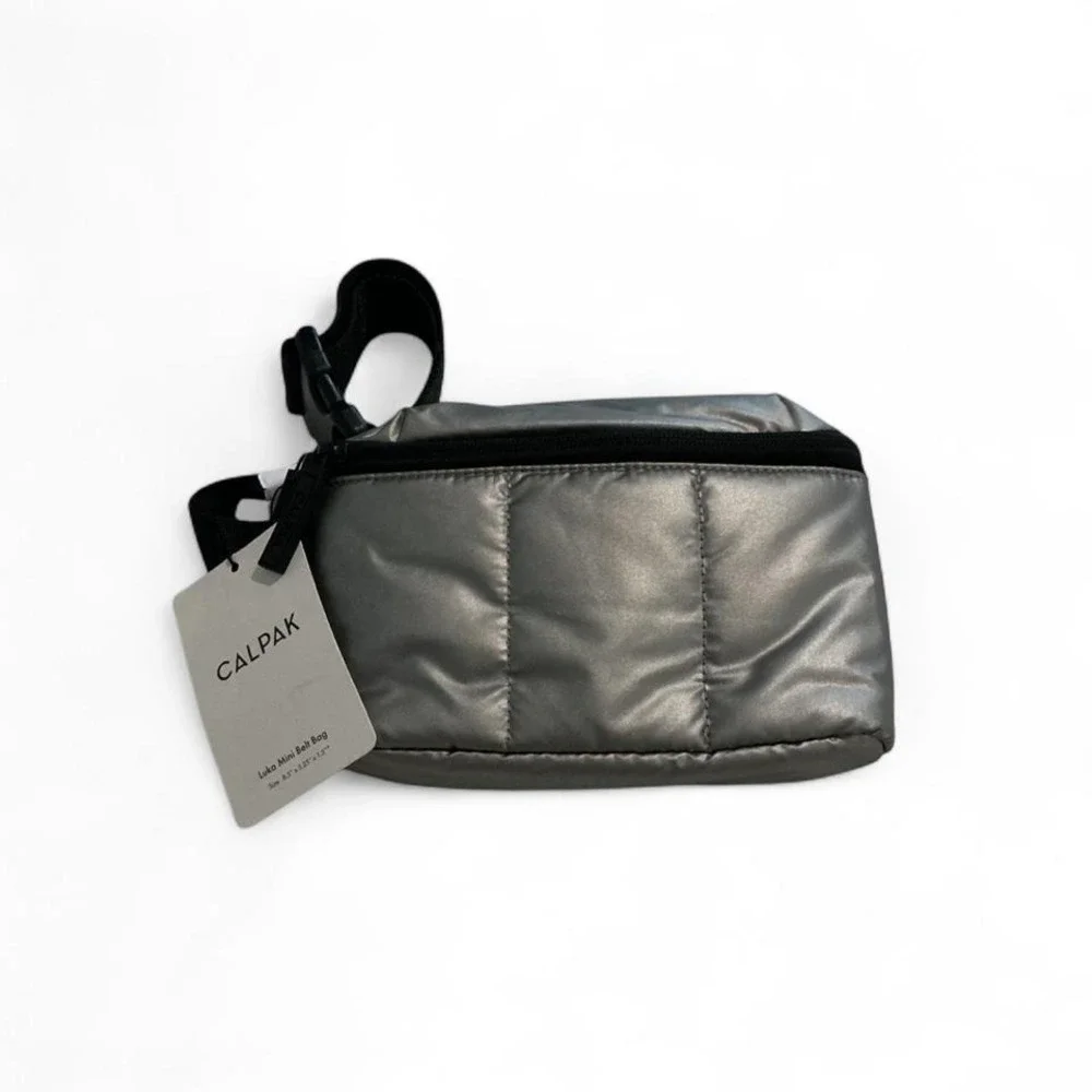 CALPAK Luka‎ Mini Belt Bag Unisex Mini Gunmetal NEW Metallic Quilted Fanny Pack